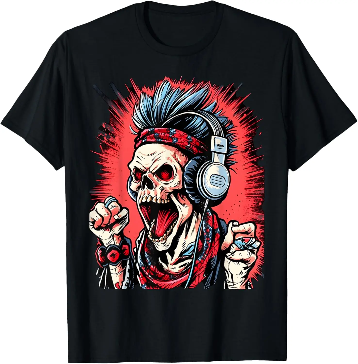 Rock 'n' Roll Skull: camiseta con gráfico nervioso y calavera cantante