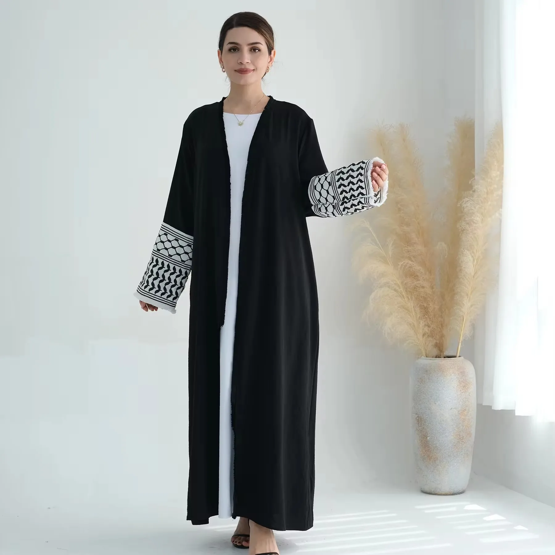 White Black Palestine Abraham Kimono Abaya Dubai Turkey Muslim Islam Kebaya Dress Robe Abayas For Women Caftan Marocain Djellaba