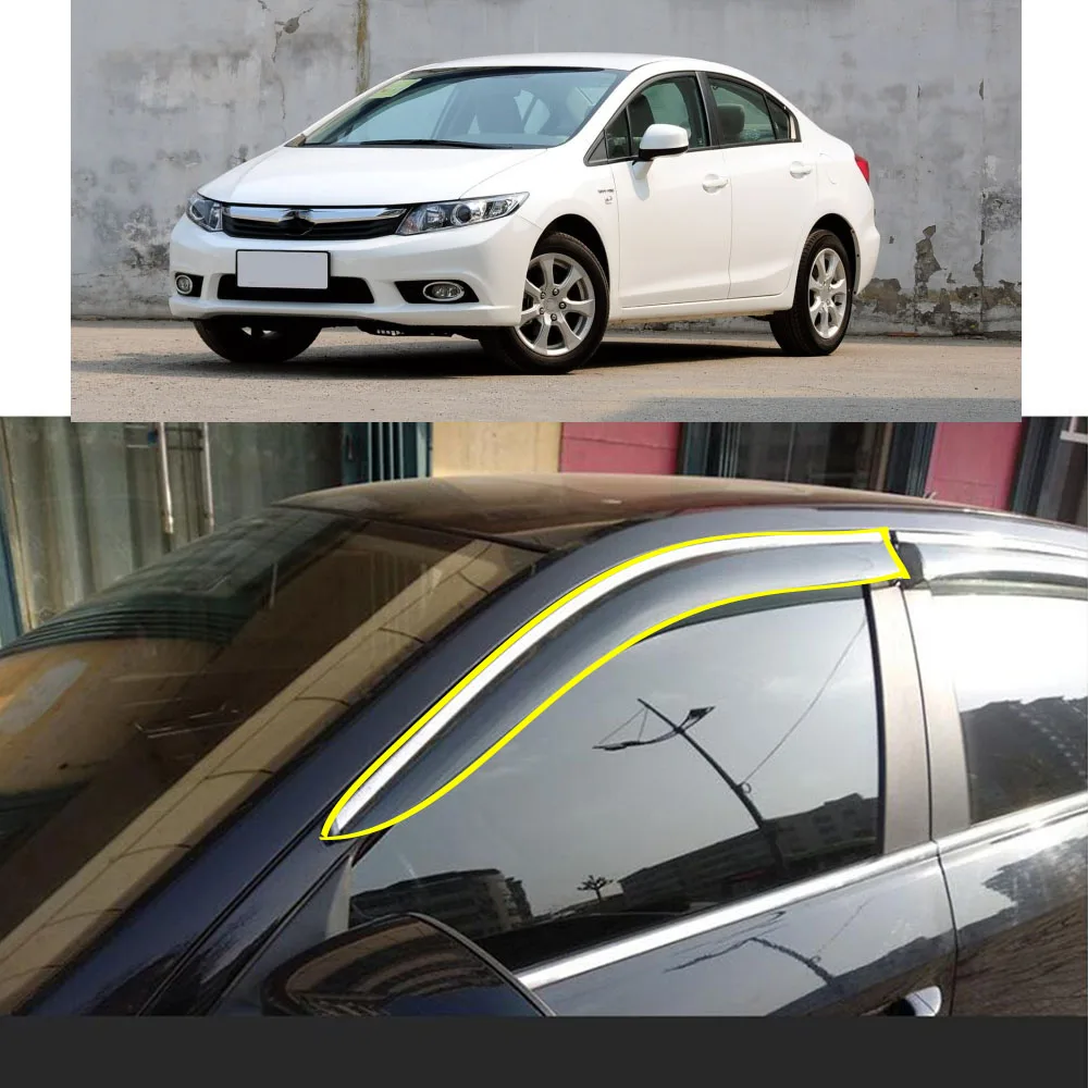 

Car Body Styling Sticker Plastic Window Glass Wind Visor Rain/Sun Guard Vent Parts For Honda Civic 9th 2012 2013 2014 2015