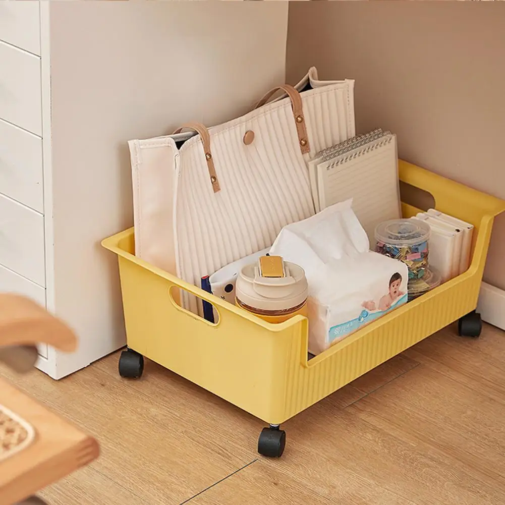 

Desktop Storage Box Bottom Scroll Wheel Rotary Wheels Large Capacity Book Sundries Storage Basket Household Supplies