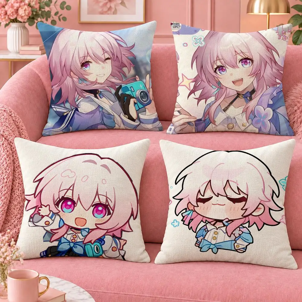 Game Honkai Star Rail March 7th Cushion Cover Cute Cartoon Throw Pillow Cover Soft Plush Cushion Cover Sofa Bedroom Home Decor