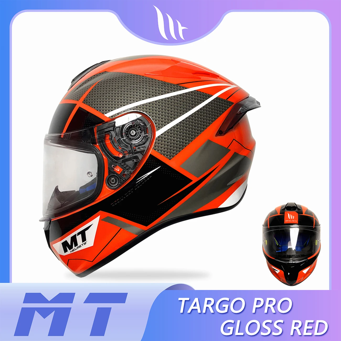 

TARGO PRO Helmets Motorcycle Helmet MT Gloss Red European Fit SHARP 3 Stars Strong ABS Shell Clear Visor Full Face