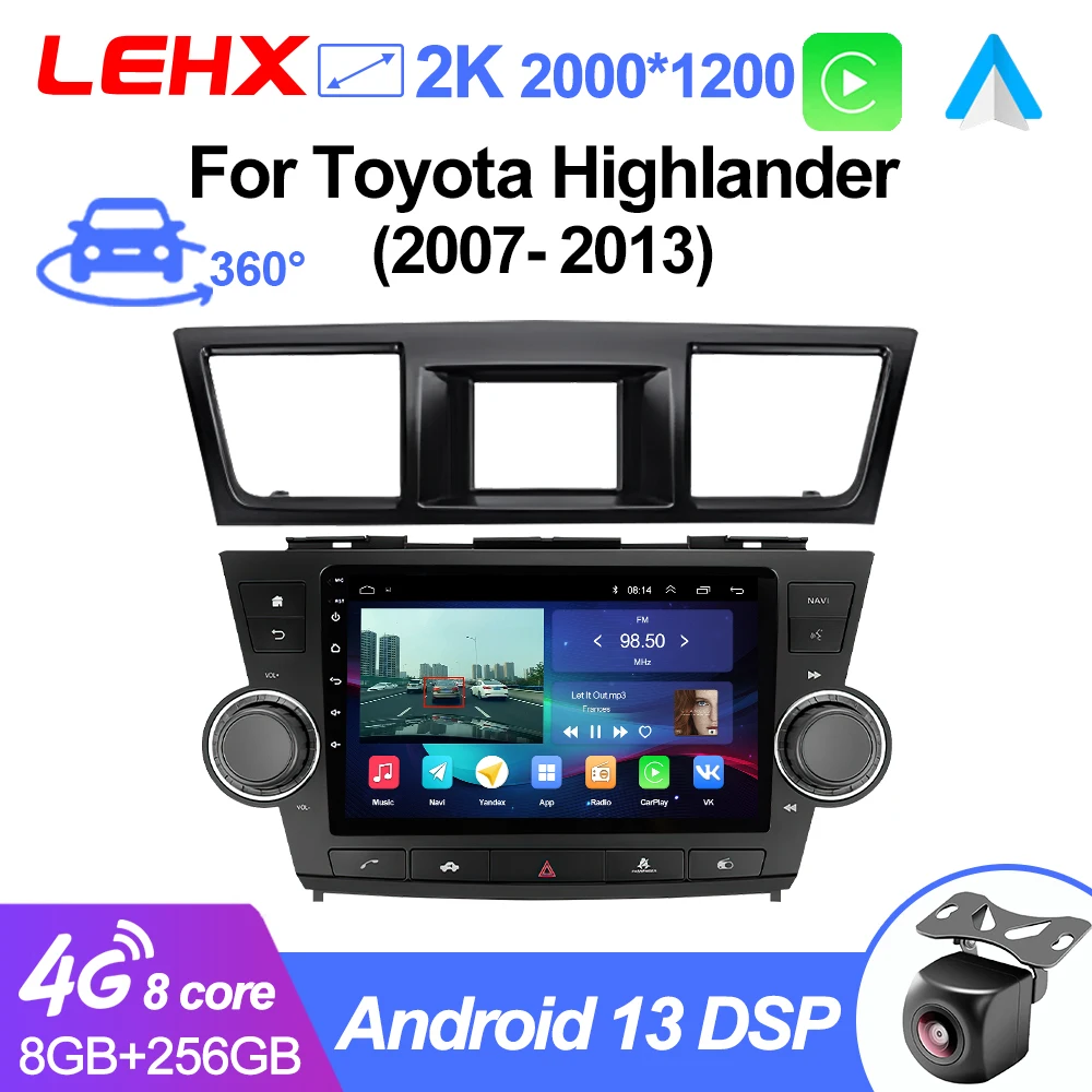 LEHX L6 Pro 2din Android 14 Car Radio Stereo Multimedia Player For Toyota Highlander 2 XU40 2007 - 2013 8Core GPS Auto Carplay