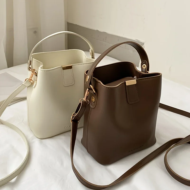 Minimalist Crossbody Bag, Mini Solid Color Bucket Bag, Women's Stylish Handbag & Purse