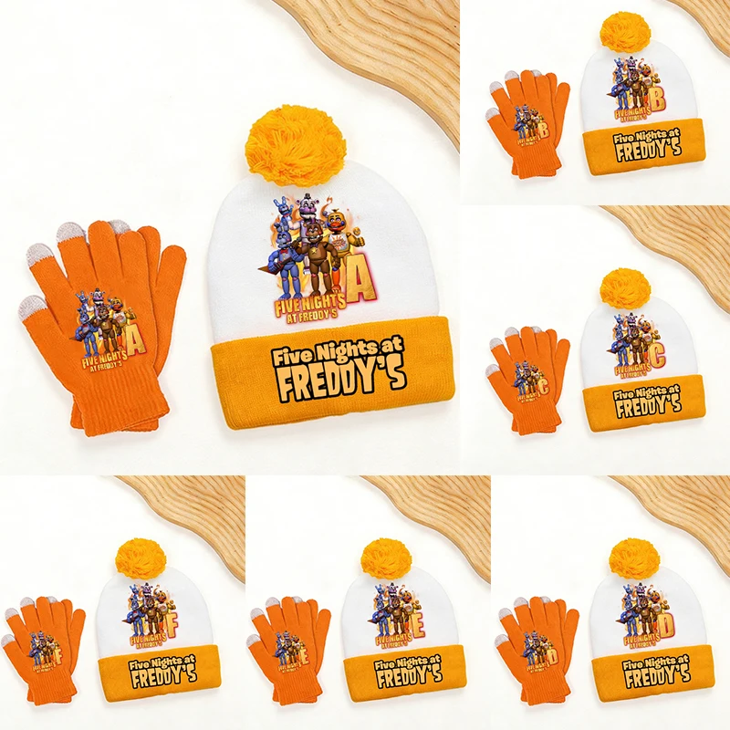 

Five Nights At Freddys Children Winter Knitted Hat Gloves 2pcs Fnaf Boys Keep Warm Cap Cartoon Screen Gloved Set Kids Xmas Gift