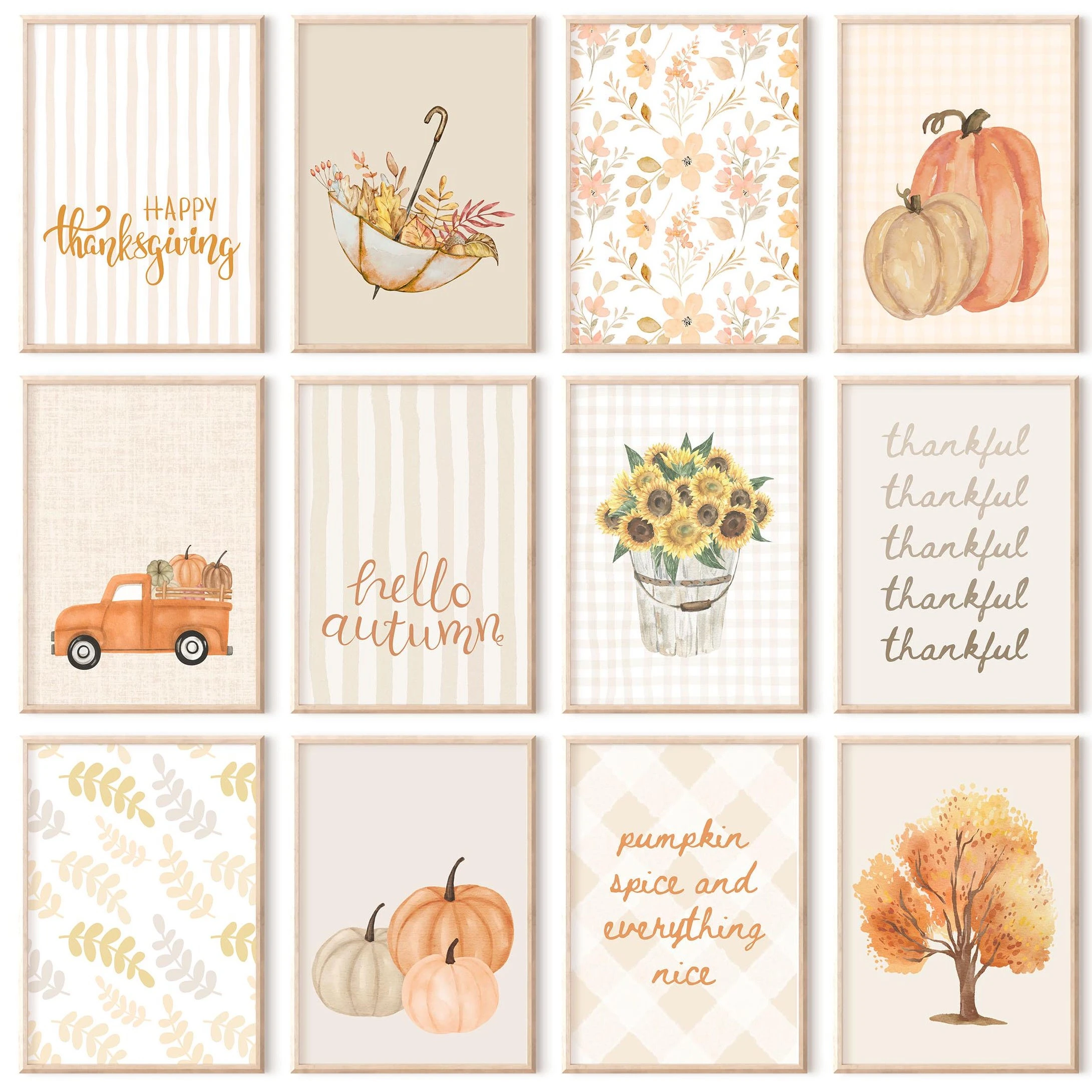 Fall Prints Neutral Autumn Wall Art Thanksgiving Print Retro Pumpkin Spice Poster Trendy Seasonal Decor Canvas Prints Room Decor