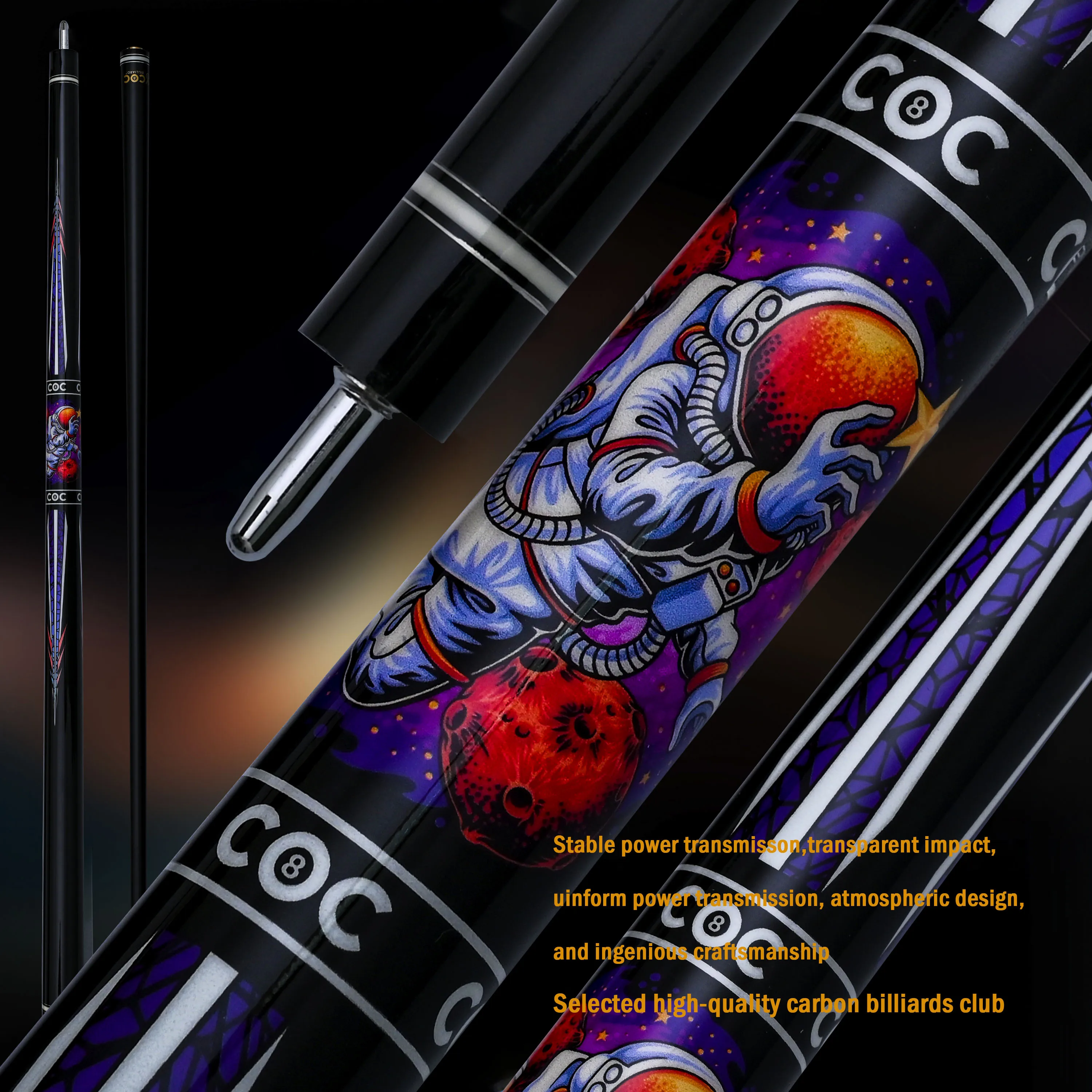 Low Deflection 12.5mm Professional Carbon Composite Pool Cue - Multi-Layer Tip & Stainless Steel Joint | High Performance Cue