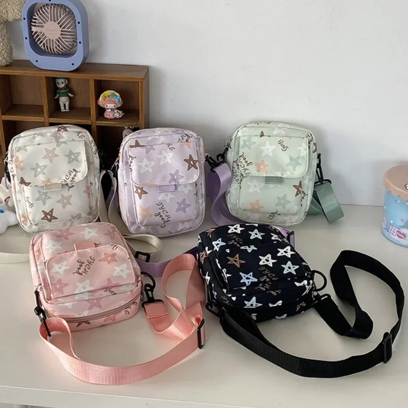 Cutie Printing Shoulder Bag for School Girls,Nylon Waterproof Storage Crossbody Bag,Portable for Traveling,Handy Phone Pocket