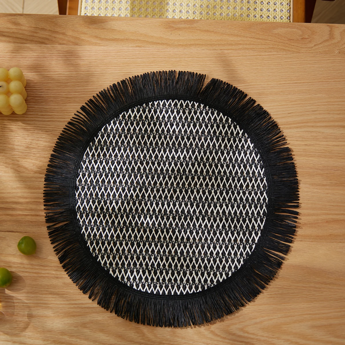 4pcs Bohemian Paper Placemats for Restaurant Dining Table Woven Paper Table Mat Round Place mat