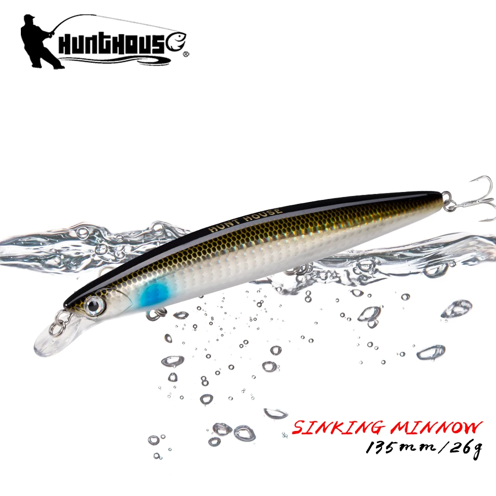 Hunthouse Fishing Sinking Jetty Minnow Lure 135mm/26g Wobbler Jerkbait Spinning Saltwater Hard Bait For Sea Bass Perch Pesca