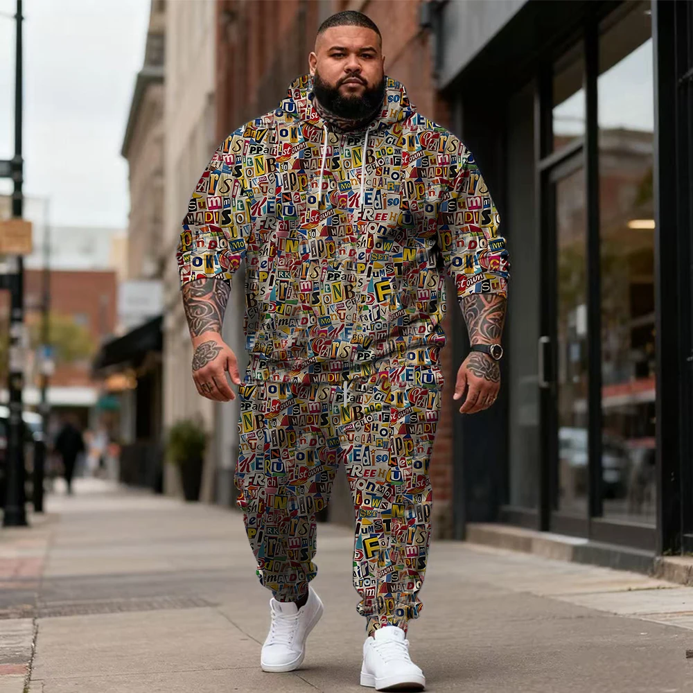 

S-9xl plus size Men's Hoodie Set: Horse Accents - 2-Piece Sporty-Chic, Soft Warm Fabric, Sleek Equine Prints, Fit Big Tall Guys