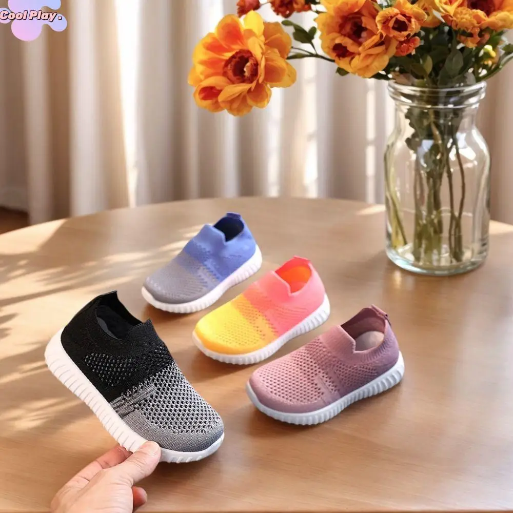 

Mesh Upper Children Running Sneakers Patchwork Design Lightweight Breathable Sneakers Slip-on Style Soft Soled Kids Shoes