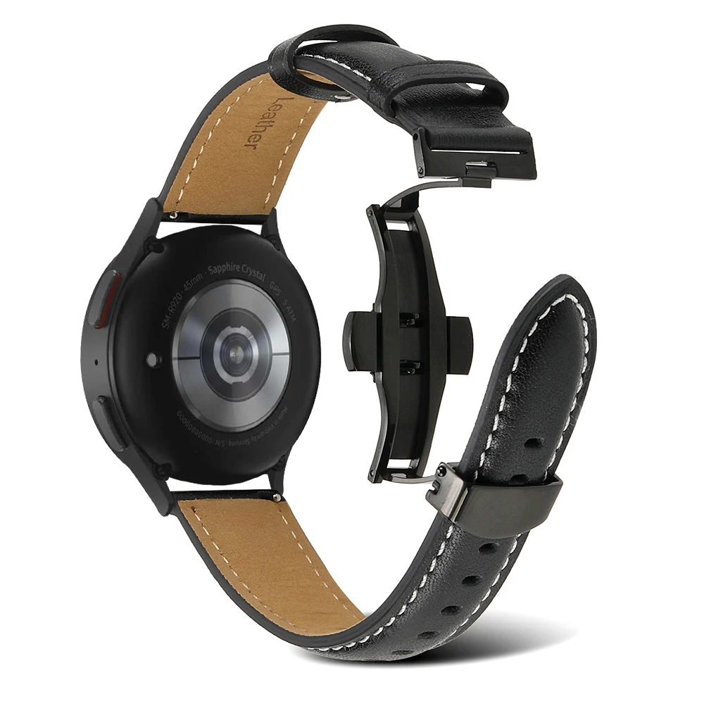 Genuine Leather Strap For Samsung Galaxy Watch 5/4 40mm 44mm Butterfly Buckle Wristband Belt For Samsung Watch 5 Pro/4 Classic