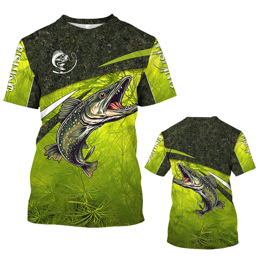 New Fishing T-shirt Men TShirt Dog Fish Graphic Clothing O-Collar Oversized Tops Outdoor Sport Apparel Summer For Male Tee Shirt