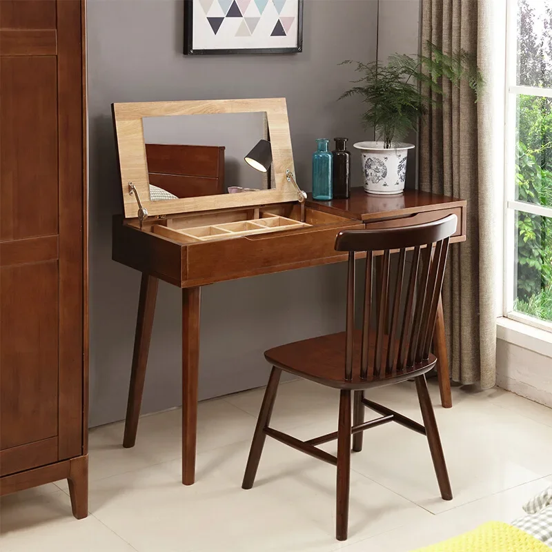 Drawer Container Dressing Solid Wood Table Makeup Table with Mirror Simple Multifunctional Desk Storage Flip Bedroom Furniture