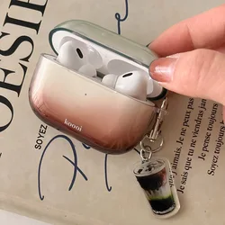 2024 New Korea Simple Cute Transparent Gradient Earphone Case For AirPods Pro 2 Coffee Pendant Cover For AirPods 2 3 4 Soft Case