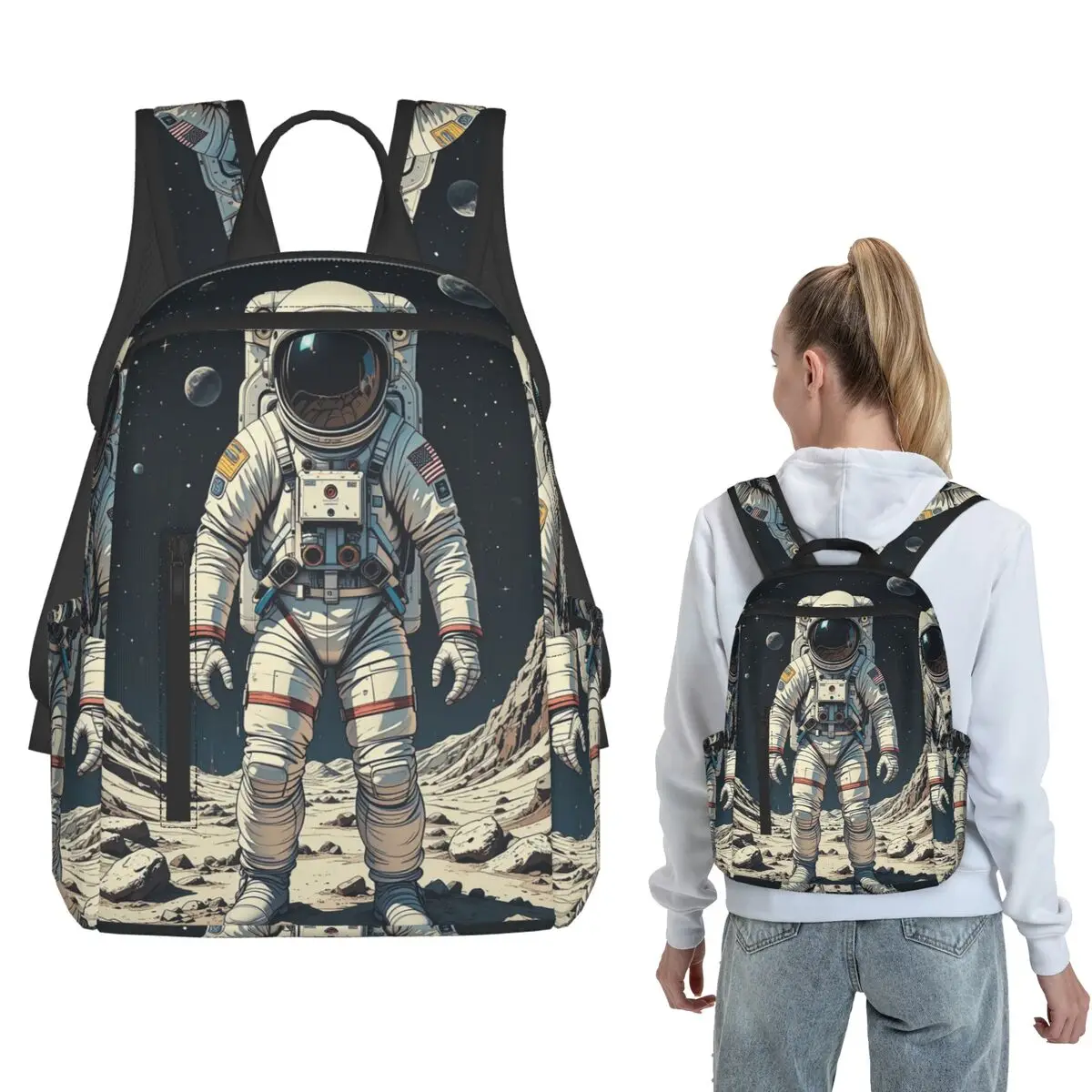 Astronaut Walking In Space Graffiti Backpack Large Capacity Kids BookBag School Bag Shoulder Bags for Men Women