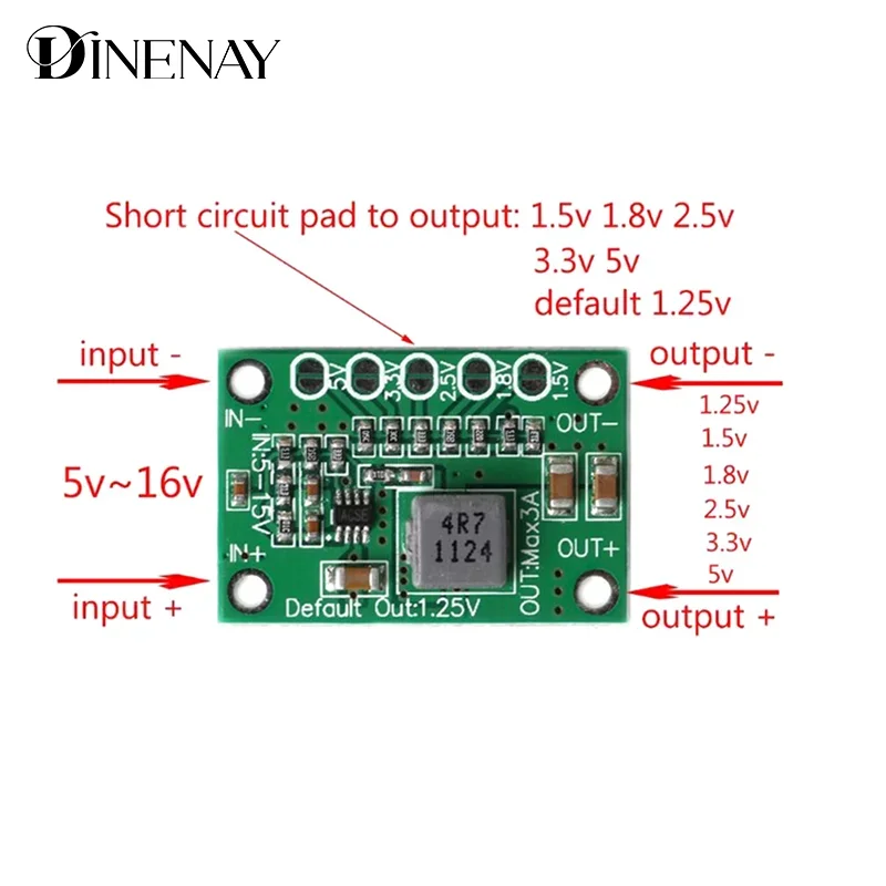تيار مستمر الجهد المنظم تنحى وحدة امدادات الطاقة 5-16 فولت إلى 1.25 فولت 1.5 فولت 1.8 فولت 2.5 فولت 3.3 فولت 5 فولت 3A