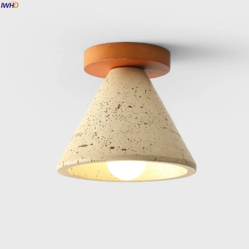 

IWHD Japan Wabi Sabi LED Ceiling Lamps Bedroom Kitchen Bathroom Aisle Yellow Travertine Home Decor Ceiling Lights Deckenleuchte