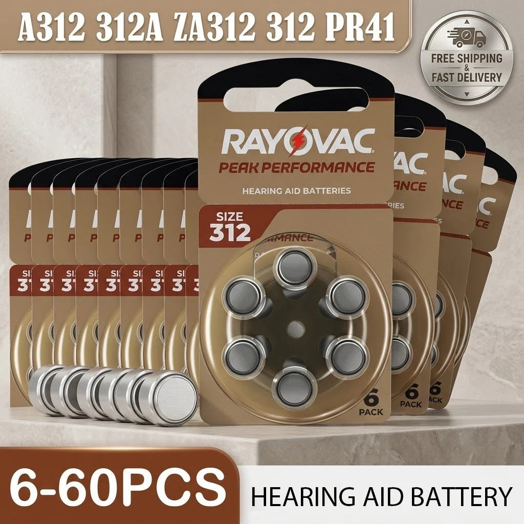 

High Capacity 1.45V PEAK 312A A312 PR41 Battery 6-60PCS for BTE CIC RIC OE Hearing Aids