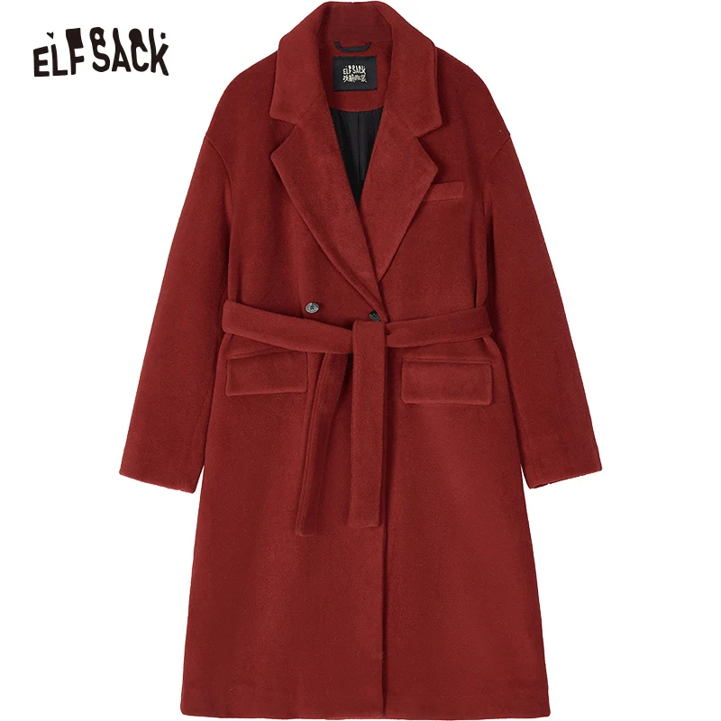 ELFSACK Red Warm Coats Women 2023 Winter Mid-length Christmas and New Year Outwears