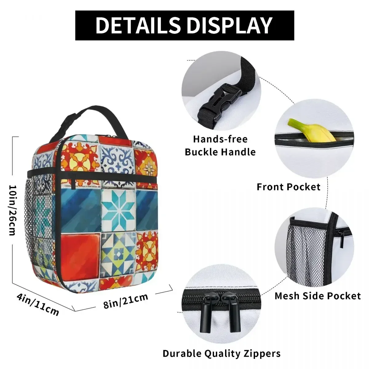 Colorful Azulejos Tiles From Azul Board Game Insulated Lunch Bag for Women Kids Portable Food Boxes Thermal Lunch Box Tote