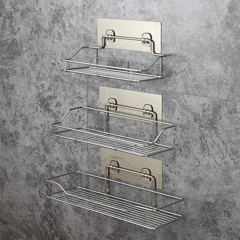 

Stainless Steel Bathroom Storage Shelf Punch-Free Kitchen Bathroom Toilet Wall Hanging Storage Rack