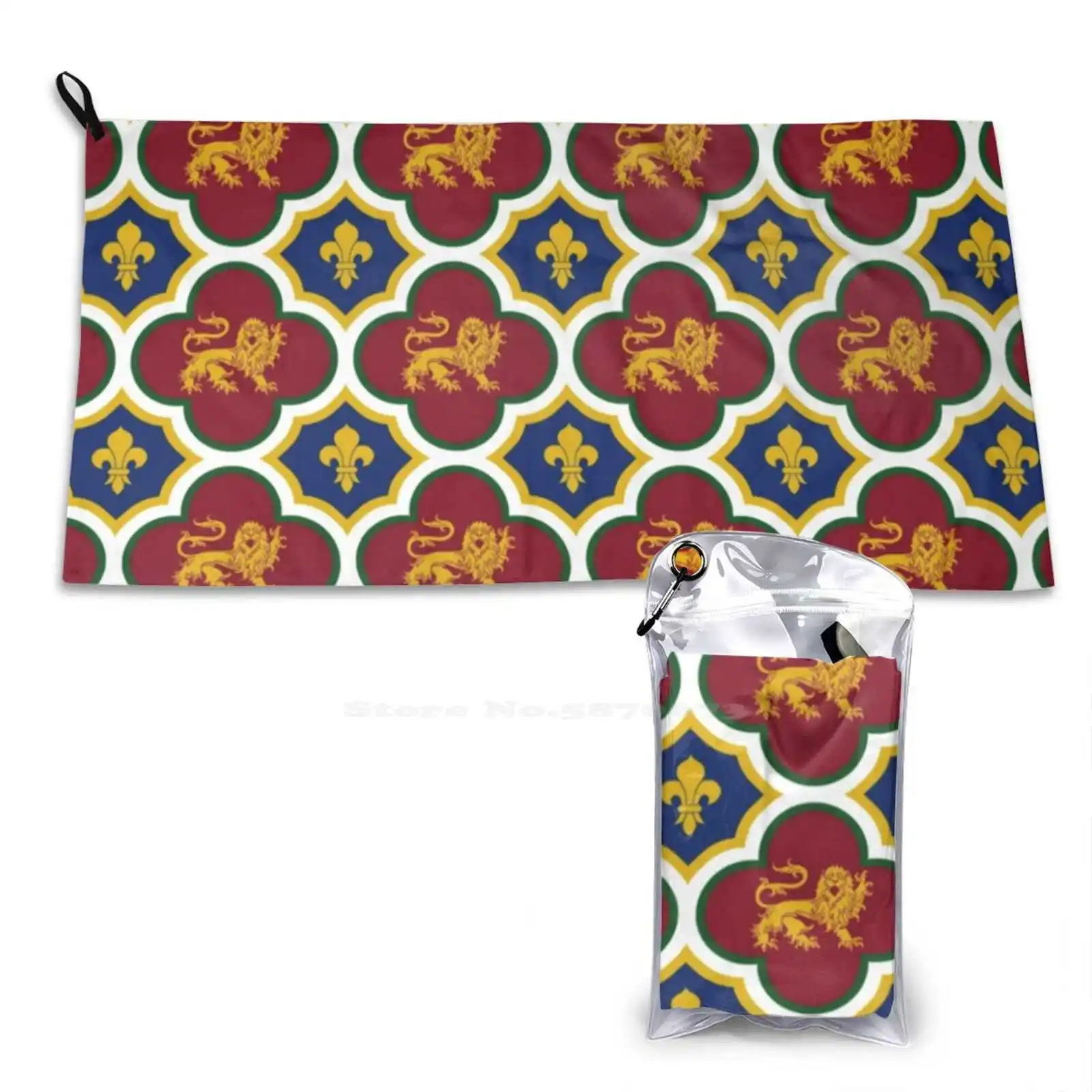 Rochester Cathedral Medieval Heraldic Lion And Fleur De Lys Personalized Soft Towel Home Outdoor Medieval Renaissance Heraldic