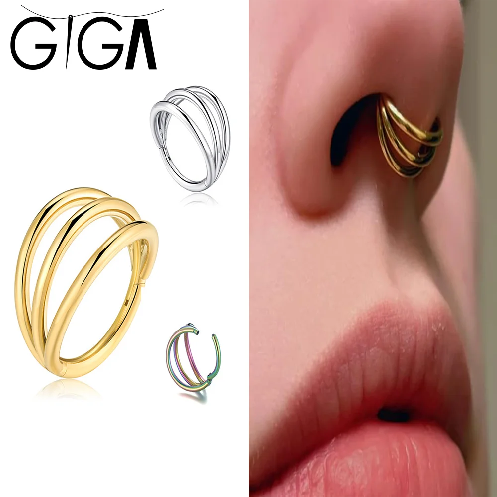 Giga 1PCS 316L Stainless Steel Triple Segment Septum Nose Body Piercing Jewelry Tragus Clicker Ring Cartilage Helix Earring