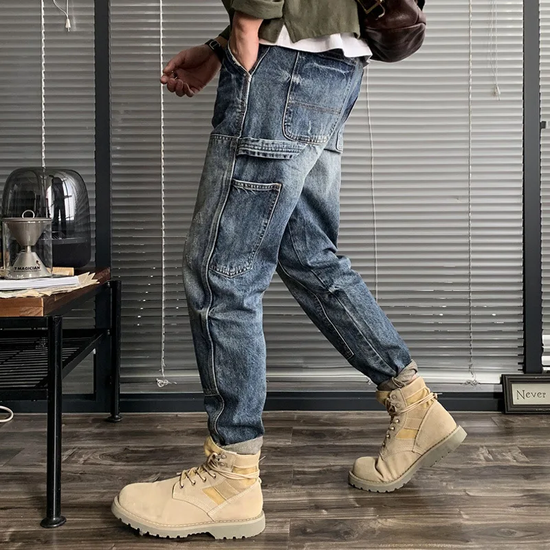 Men's Straight Tube Loose Streetwear Baggy Jeans Casual Small Foot Denim Cargo Pants Men Fashion Design Trousers Male Clothing