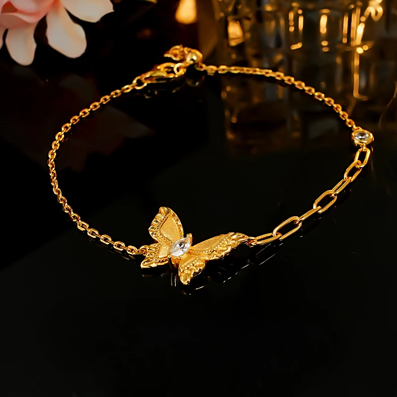 New Brushed Butterfly Bracelet for Women, 925 Silver, Vintage Cloth Style, Light Luxury, Simple and Versatile, Wedding Jewelry