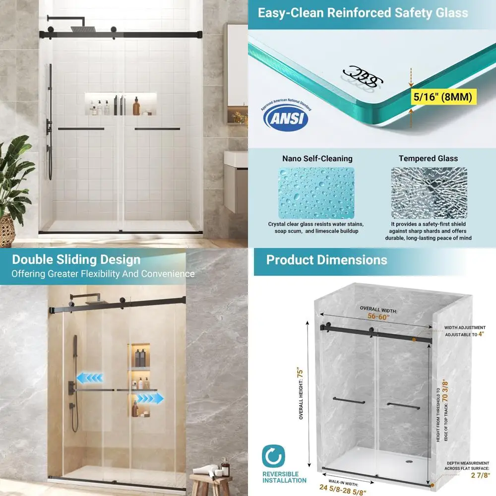 

frameless 56-60 inch wide x 75 inch tall sliding shower door with 8mm clear tempered glass