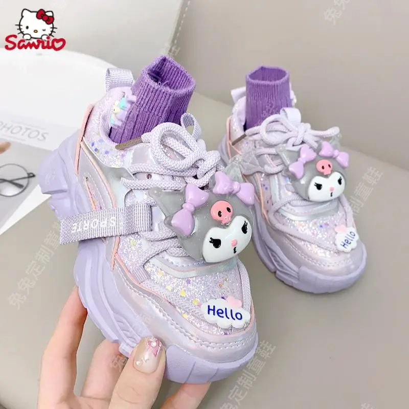 Cartoon Sanrios Kuromi Cinnamoroll Kawaii Cute Girls Fall and Winter Sneakers Glow-In-The-Dark Plush Running Shoes Children Gift