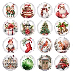 Handmade Christmas X-mas Winter Squirrel Bird Bells Gnomies Tree Photo Glass Cabochon Flatback Demo Cameo For Diy Jewelry Making