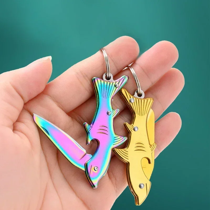 Small Mini Pocket Knife Folding Knife Creative Shark Outdoor Tactical EDC Knife Portable Cutter Express Keychain Fruit Knife