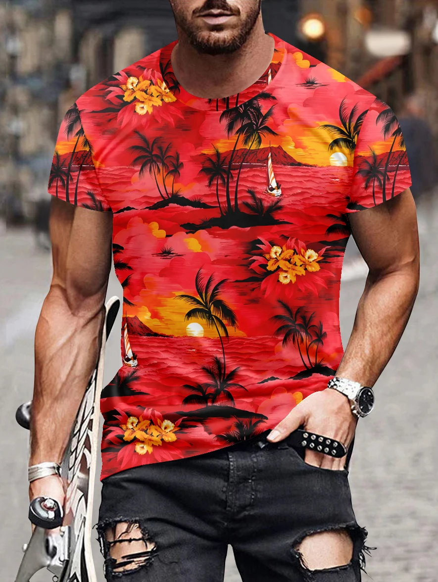 Retro T-Shirt For Men Hawaii 3d Print Short Sleeve Tees Summer Flag Shirt Casual Punisher T-shirt Round Neck Top Men Streetwear