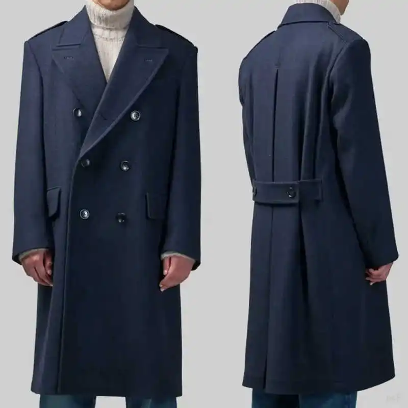 

Simple Men Woolen Overcoat Double Breasted Winter Long Jacket Smart Casual Winter England Style Loose Coat Customized