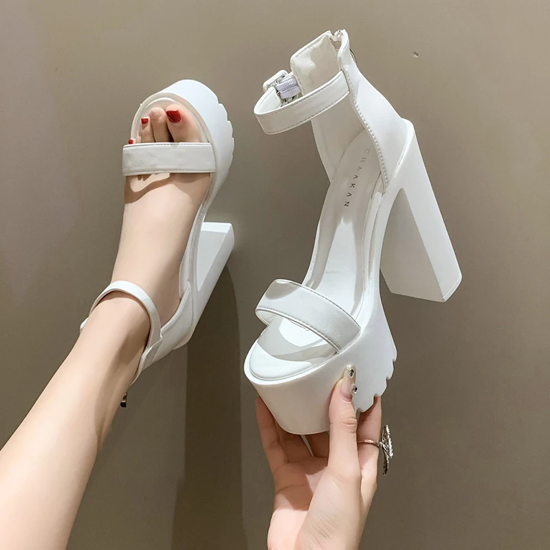 Super high heels 13.5cm Chunky Heel Sandals Women Fashion Elegant Party Wedding Pumps Women Sexy Luxury Peep Toe Platform Sandal