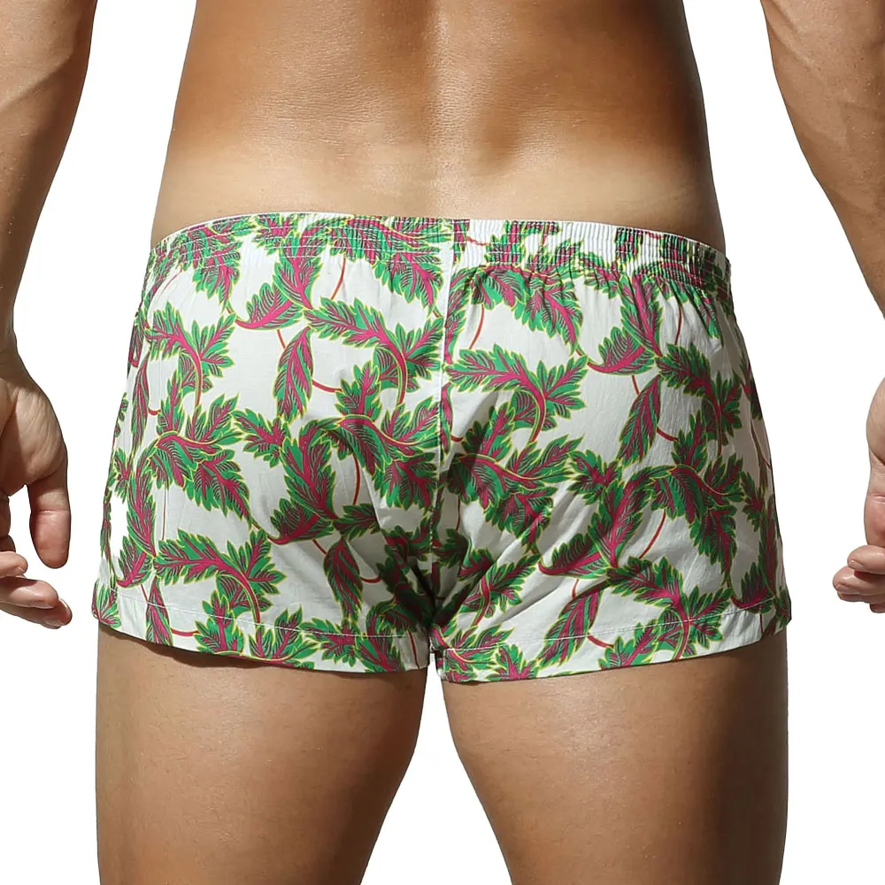 SEOBEAN Men's Cotton Boxer Shorts with Elastic Waist And Button Fly - Soft Breathable Print Underpants for Daily Home Wear