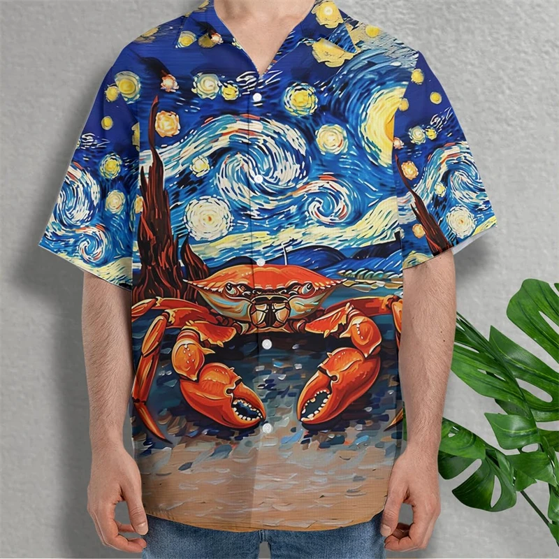 

Red Crabs Graphic Hawaiian Shirts For Men Clothes Aloha Sea Animal Lapel Blouse Crab Shirts For Men Clothes Male Short Sleeve