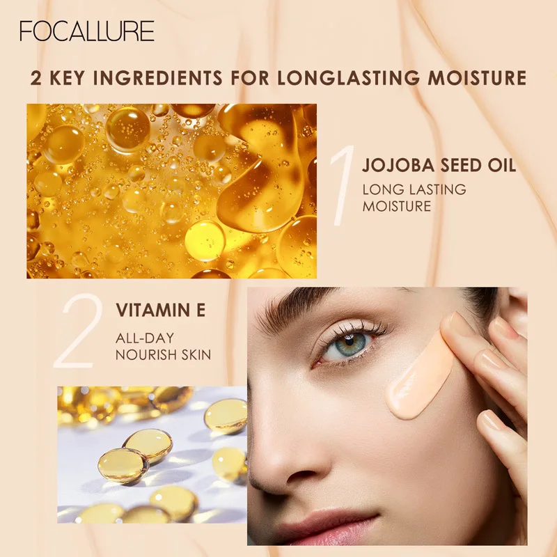 FOCALLURE 3OML Face Liquid Foundation Waterproof Long-lasting Concealer Liquid Makeup Matte Base Make Up Cosmetics TSLM1