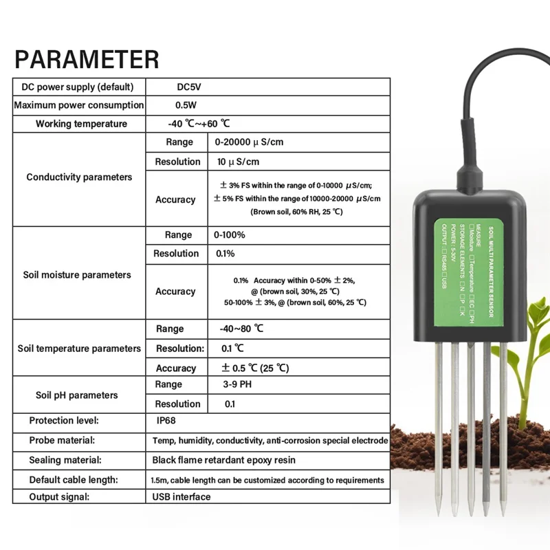 

ABCA-Smart Garden Soil PH Meter Moisture Tester Soil Analyzer USB For Android Soil Nutrient Sensor For Greenhouse Home Farmer