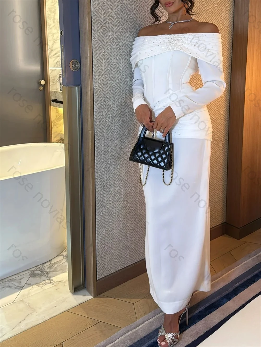 High Quality Customized Elegant Jersey Beading Draped Straight Off-the-shoulder Evening Dresses Bespoke Occasion Dresses Sexy