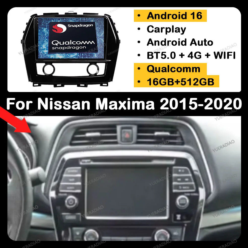 Radio para Auto Android 16 para Nissan Maxima A36 2015-2020, GPS, Reproductor Multimedia, Video, 2DIN, 4G, WIFI, Qualcomm, QLED, BT, Unidad Principal