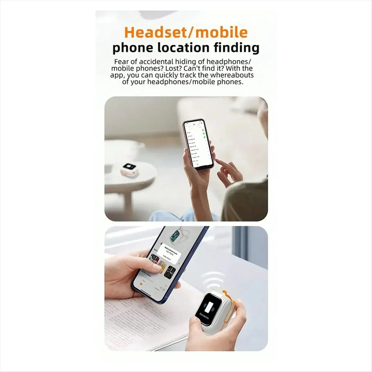 ▶✔▃AC694-Intelligent Wireless Touch Screen Multifunctional Earphones ENC Noise Cancelling Bluetooth Earphones White Orange