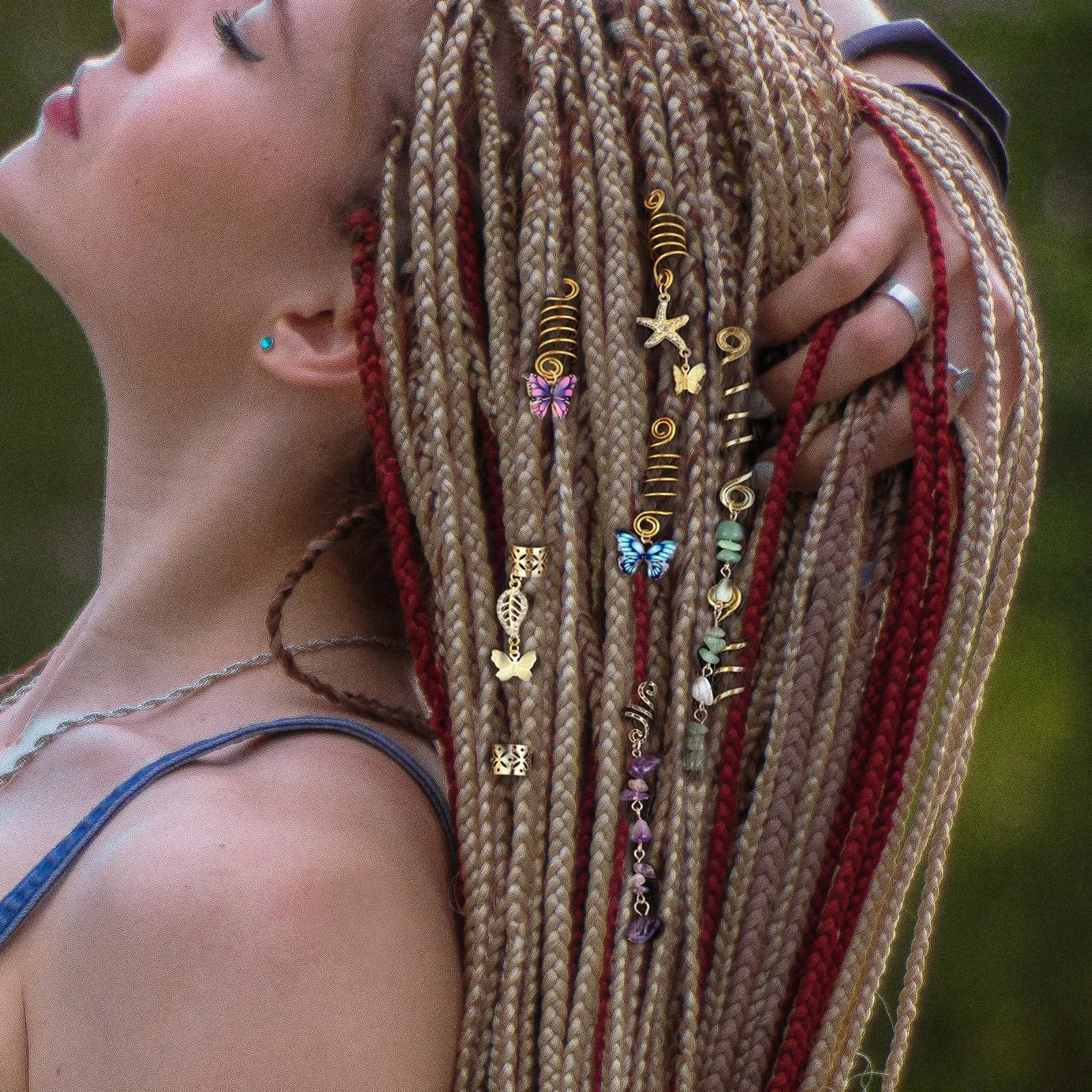 

31 Pcs Dreadlock Hair Accessory Set Braiding Metal Jewels Pirate Jewelry Women Hair Beads Braid Charms Stone Decorations