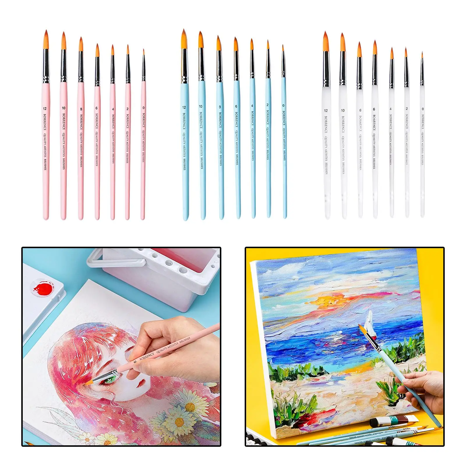 7Pcs Professional Paint Brushes Round Pointed Tip Nylon Hair Writing