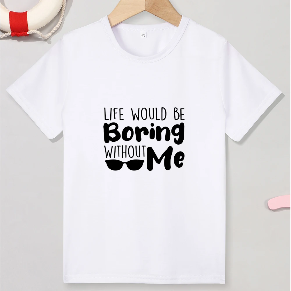 Детская модная футболка из полиэстера и спандекса с короткими рукавами для детей от 3 до 7 лет, с круглым вырезом