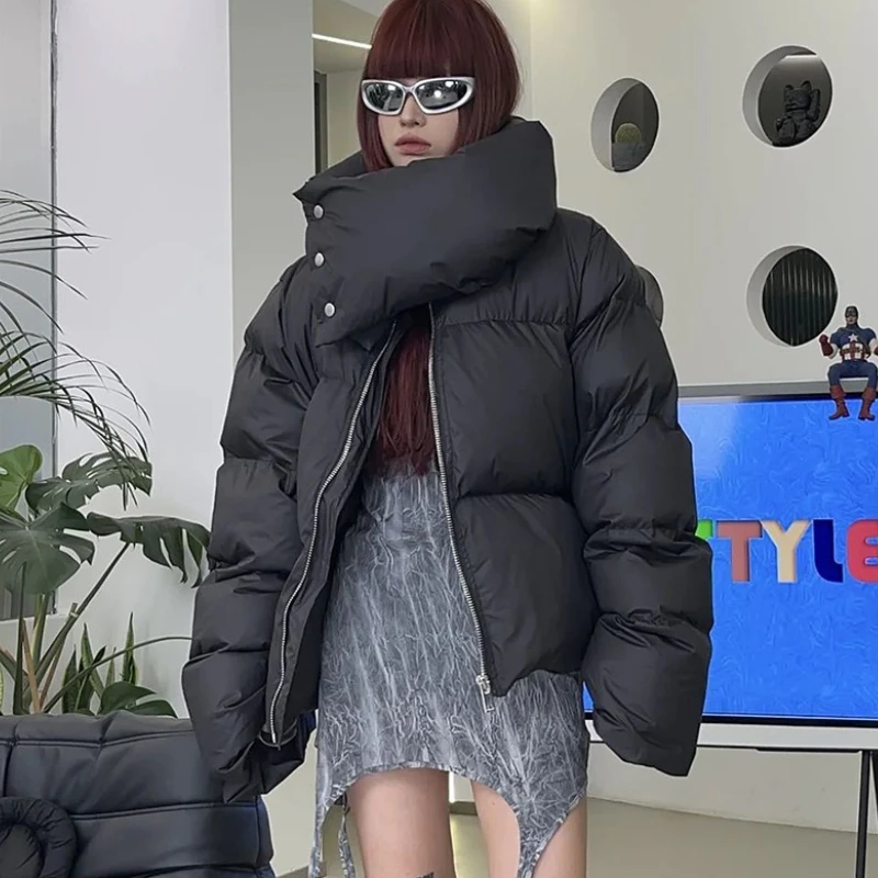 TARUXY Fashiona Warm Cotton Jacket Women's Loose Turtleneck Zipper Long Sleeve Overcoat Winter Warm Bread Short Clothing Female