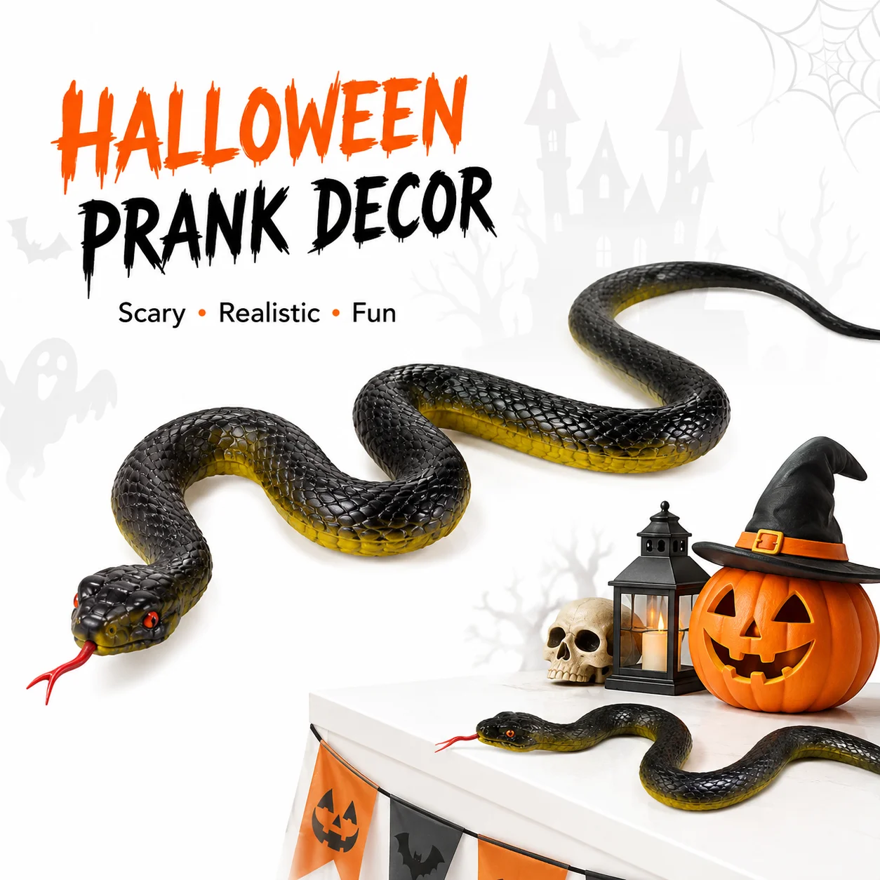1-4pc Realistic Simulation Snake Toy Scary Fake Snake Prank Decor Halloween Party Home Ornament Garden Birds Deterrent Props
